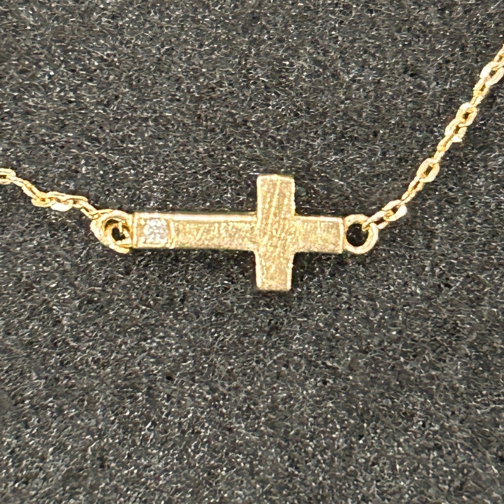 14K Delicate Cross Bracelet/ Anklet w/ Diamond Accent - Picture 3 of 4
